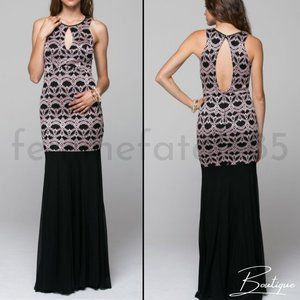 Gala Pink & Black Bodycon Dress NYE Open Back Keyhole